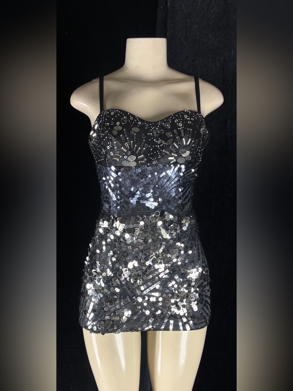 Black Sequin Embellished Mini Dress by Mandalay